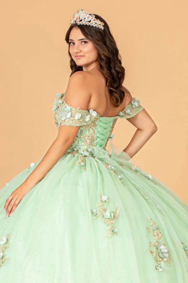 3-D Flower Applique Sweetheart Neckline Mesh Quinceanera Ball Gown by Tux-USA