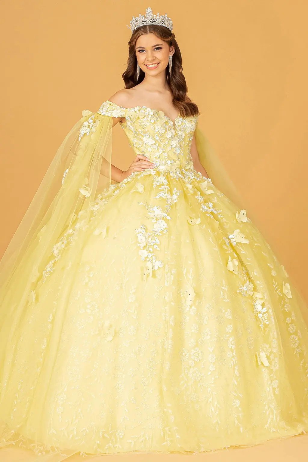 Embroidery Glitter Quinceanera Gown w/ Long Mesh Layer by Tux-USA