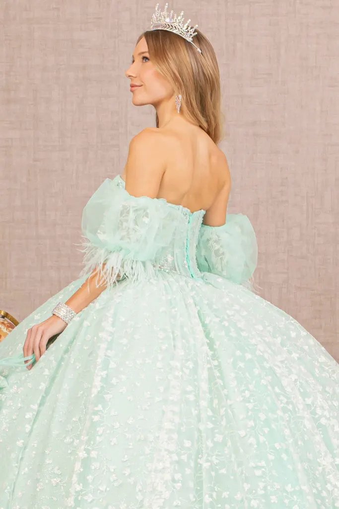 Jewel Strapless Quinceanera Gown w/ Detachable Short Puff Sleeves by Tux-USA