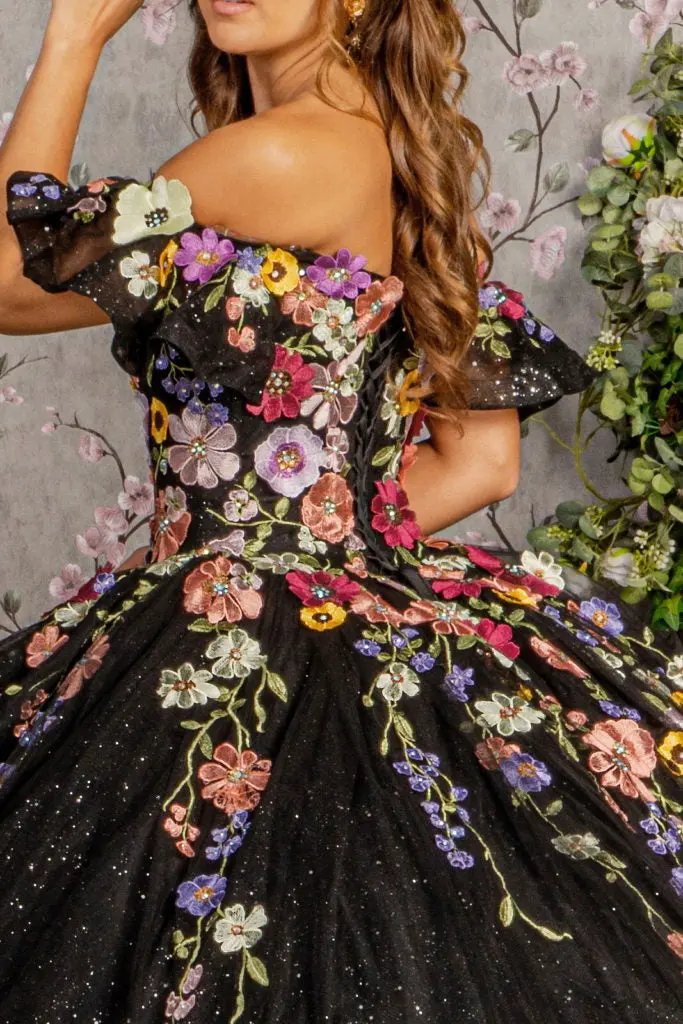 3-D Flower Applique Mesh Quinceanera Gown w/ Detachable Short Sleeves by Tux-USA