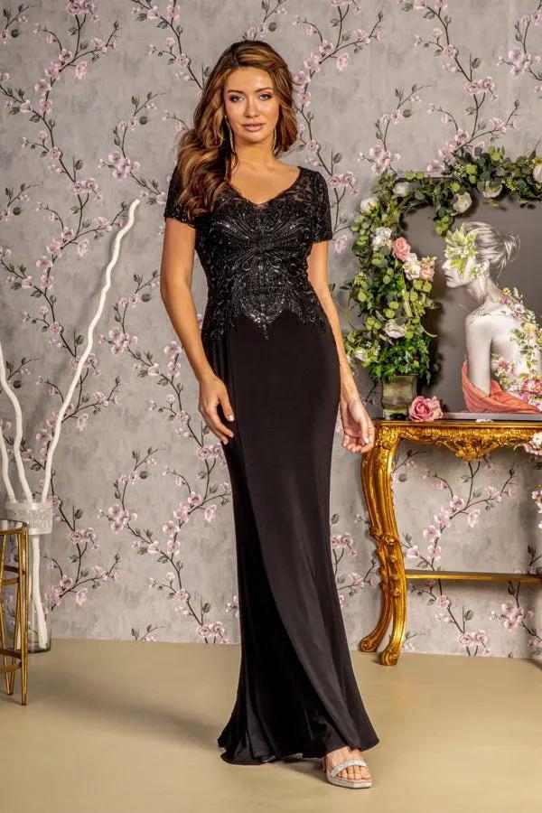 Embroidery Bead Sheer Back Rome Jersey Mermaid Long Dress by Tux-USA
