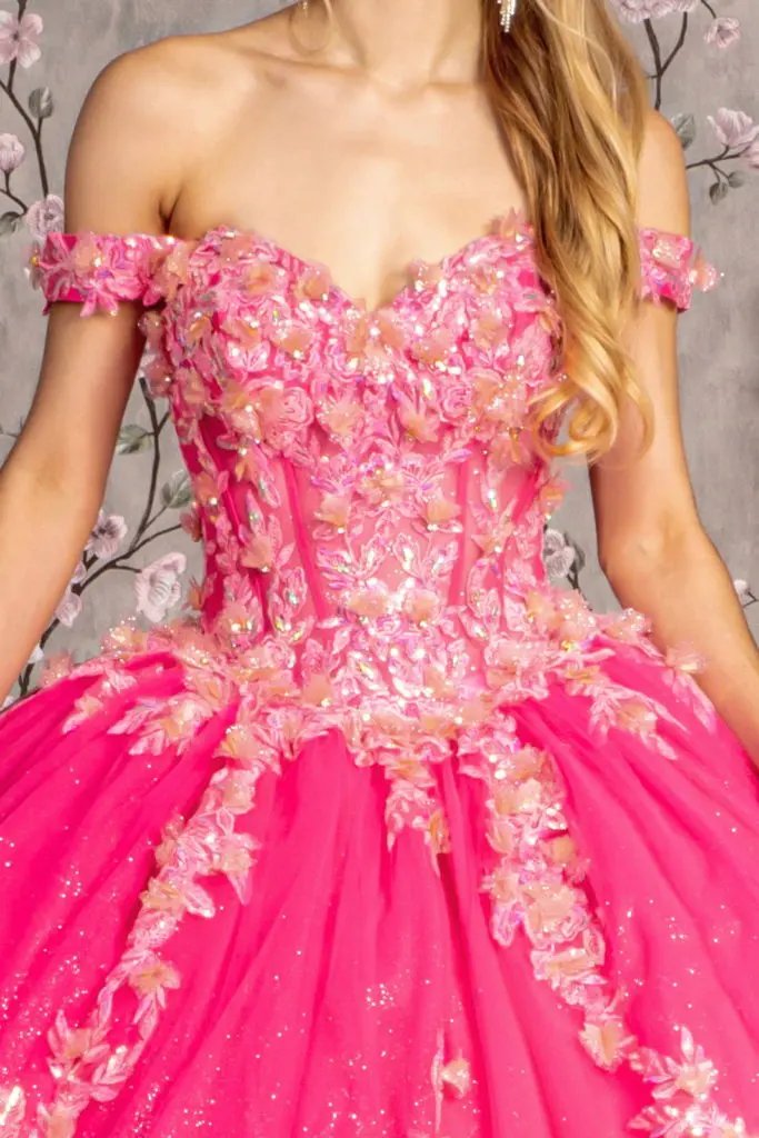 3-D Flower Jewel Sheer Corset Bodice Mesh Ball Gown by Tux-USA