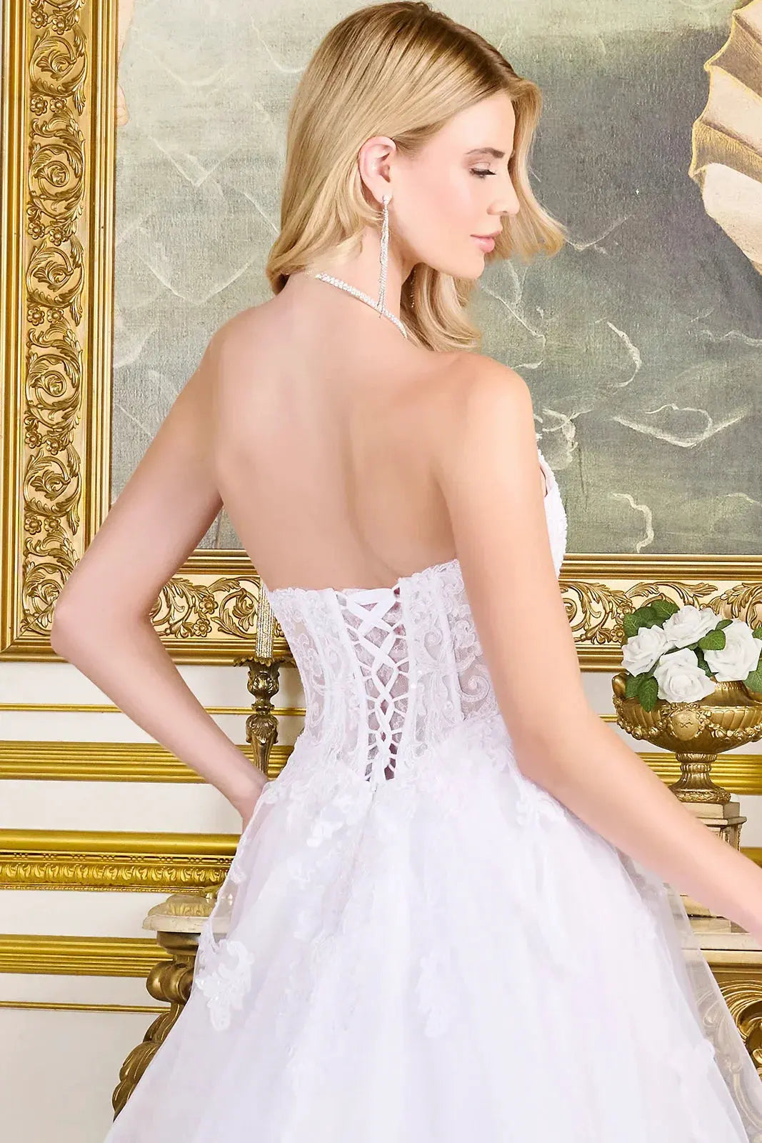 A-Line Wedding Dress With Embroidery, Sparkling Sequins, Strapless by Tux-USA