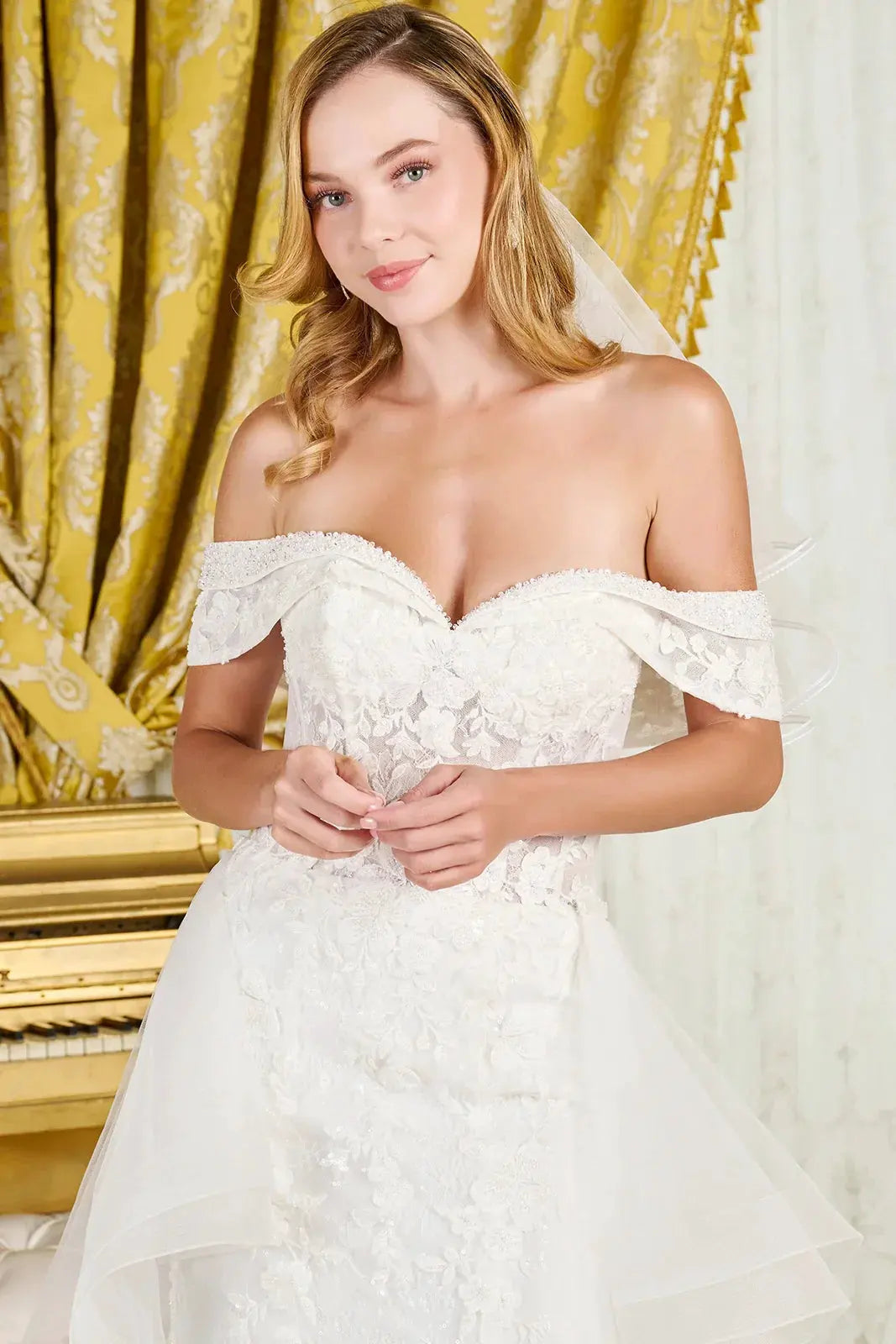Intricately Detailed Off-Shoulder Wedding Gown by Tux-USA