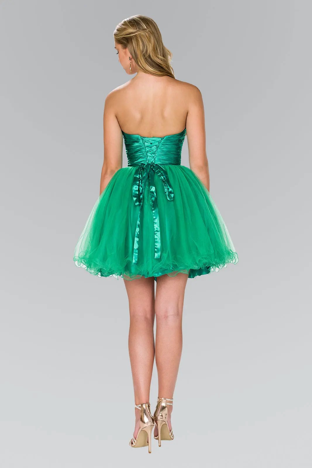 Strapless Sweetheart Tulle Short Dress with Pleated Bodice and Jewel Detailing by Tux-USA
