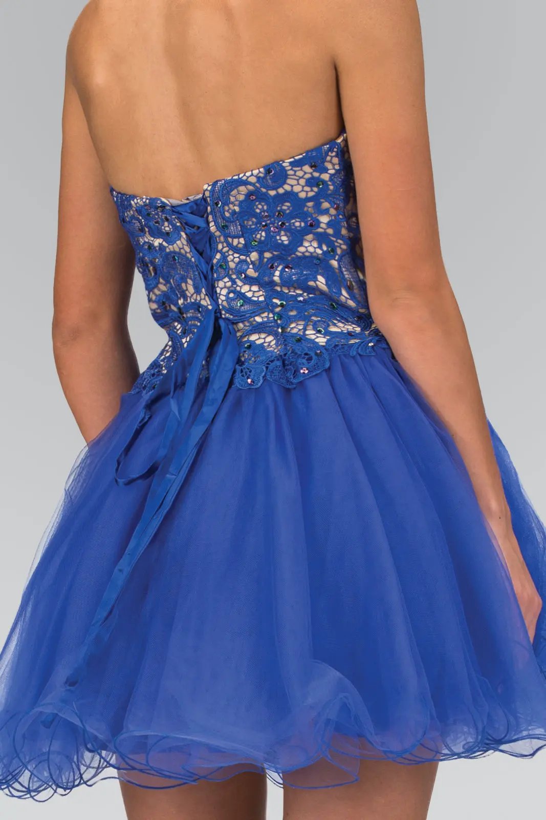 Strapless Sweetheart Tulle Short Dress with Lace Bodice by Tux-USA