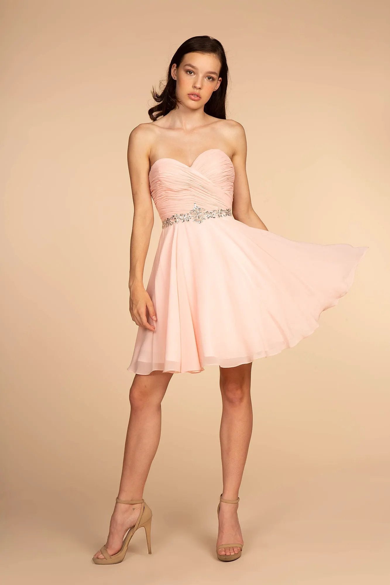 Ruched Strapless Sweetheart Chiffon Short Dress by Tux-USA