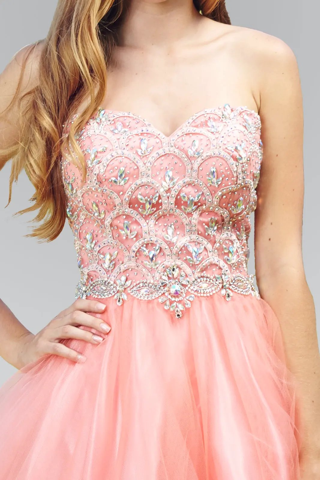 Strapless Sweetheart Short Tulle Dress Accented with Jewel by Tux-USA