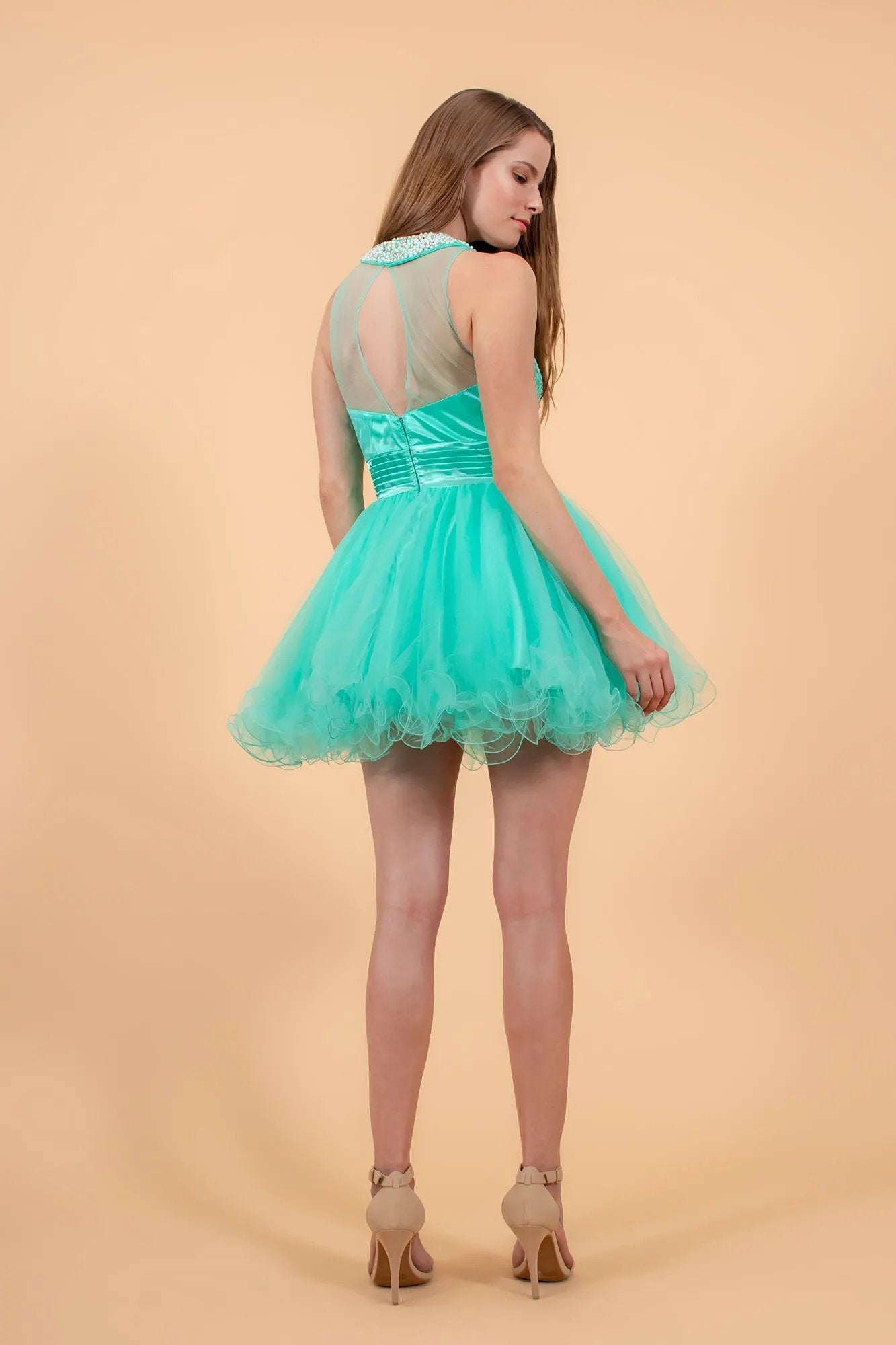 Embroidered Tulle Short Dress with Beaded Collar and Illusion Sweetheart Neckline by Tux-USA
