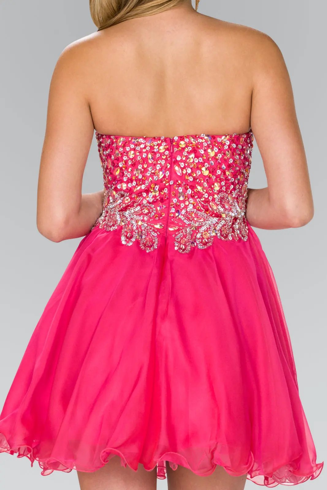 Strapless Sweetheart Short Dress with Jewel and Sequin Embellished Bodice by Tux-USA