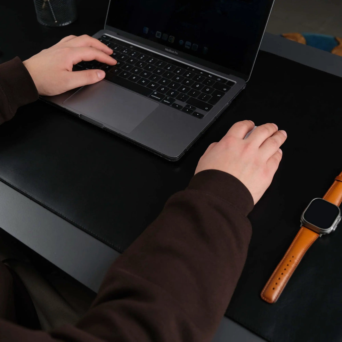Jersey Black Leather Desk Pad for Office and Home by TORONATA