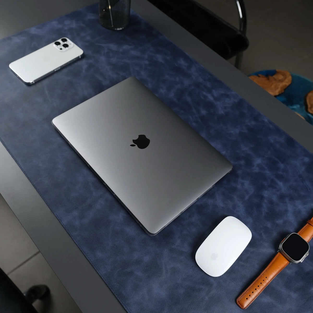 Jersey Navy Blue Leather Desk Pad for Office and Home-0