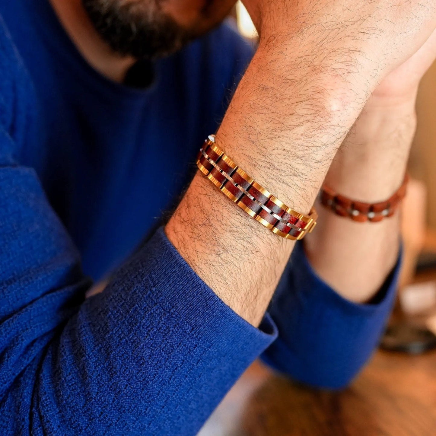 Bracelet Freyr Tri-Tone Stainless Steel & Red Sandalwood by LA MODA ME