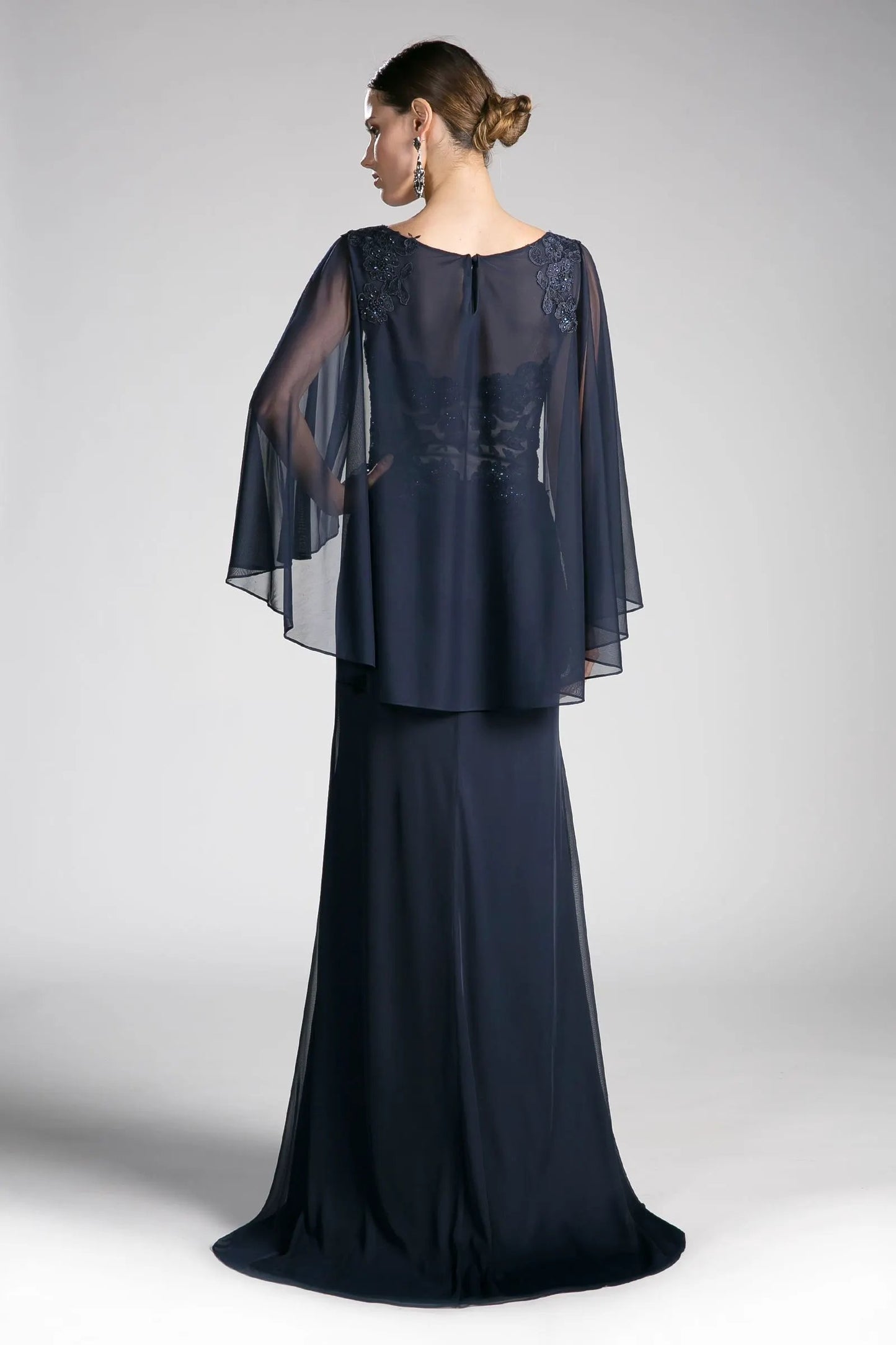 Beaded Lace Chiffon Empire Waist Dress by Partner Label