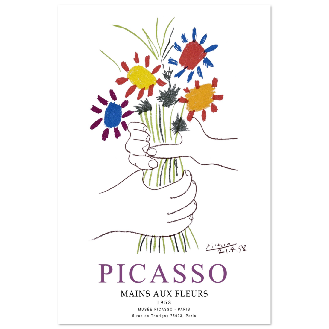 Pablo Picasso Hands with Flowers 1958 artwork poster-12