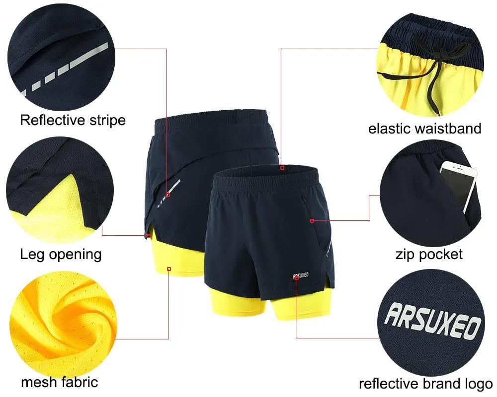Men Running Shorts 2 in 1 Sports Shorts Quick Dry Active Training Exercise Jogging Gym Shorts With Zipper Pockets by Vimost Shop