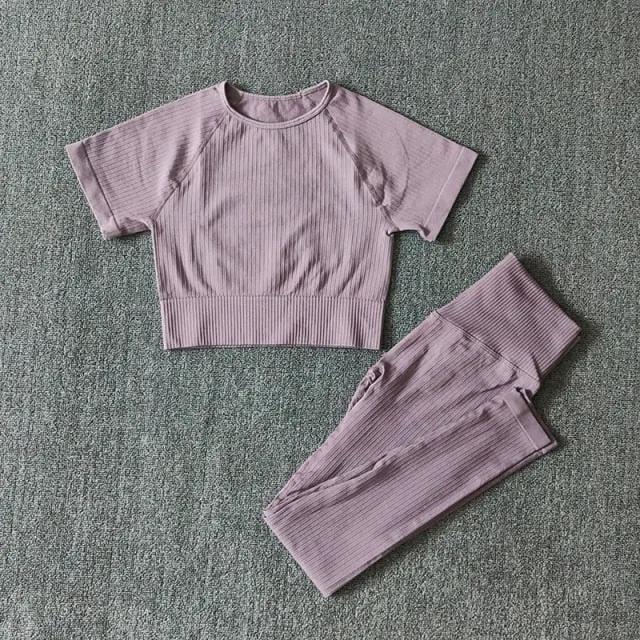 Seamless Yoga Suits Women Crop Top Short Sleeve Shirts Sport Pants Gym Leggings Sportswear Workout Active Set Fitness Clothes by Vimost Shop