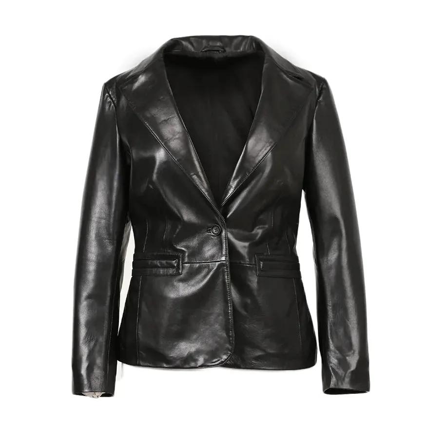 Sylvia Womens Lambskin Tan Leather Blazer by Inland Leather Co.