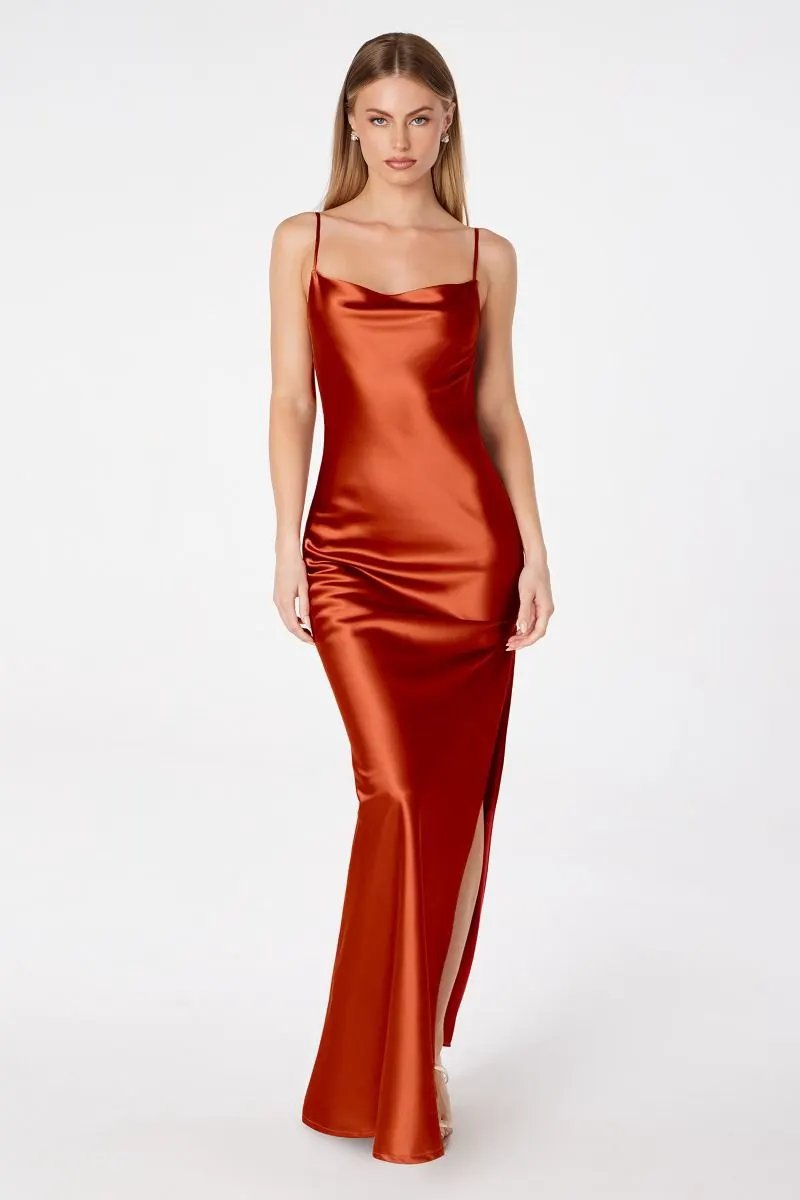 Mermaid dress with spaghetti straps, U-shaped back, leg opening by Tux-USA