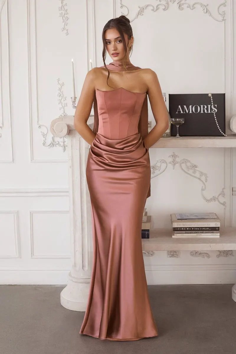 Strapless Satin Fitted Dress by Partner Label
