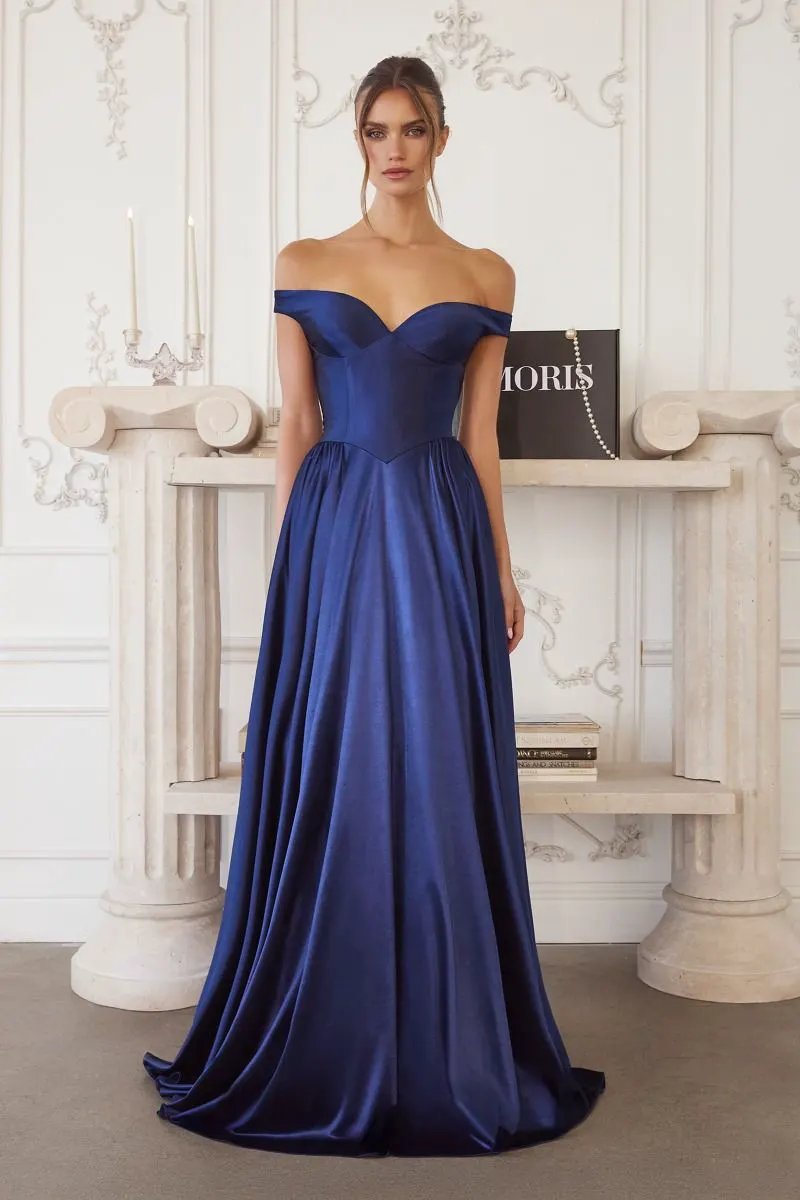 Off-Shoulder Satin Ball Gown with Sweetheart Bodice and Flowing Skirt by Tux-USA