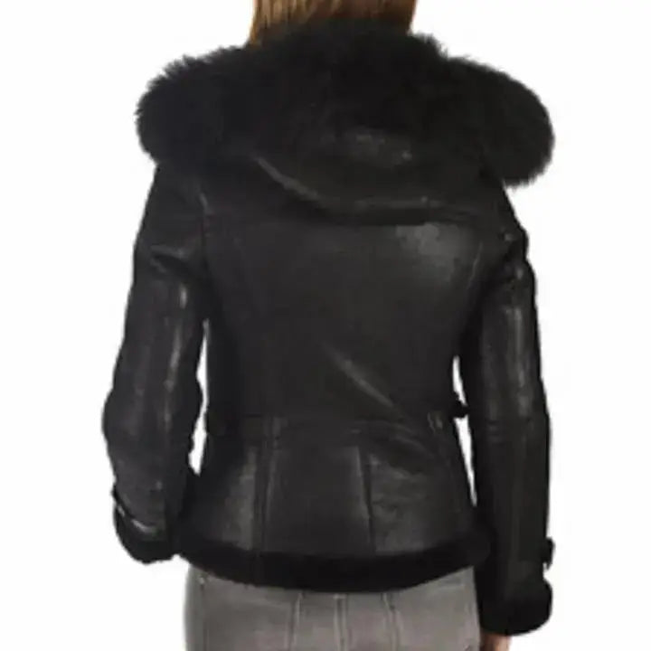 Women’s Shearling Aviator Flight Leather Jacket-1
