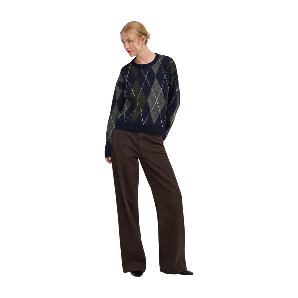 Only Women's Rhombus Blue Argyle Sweater