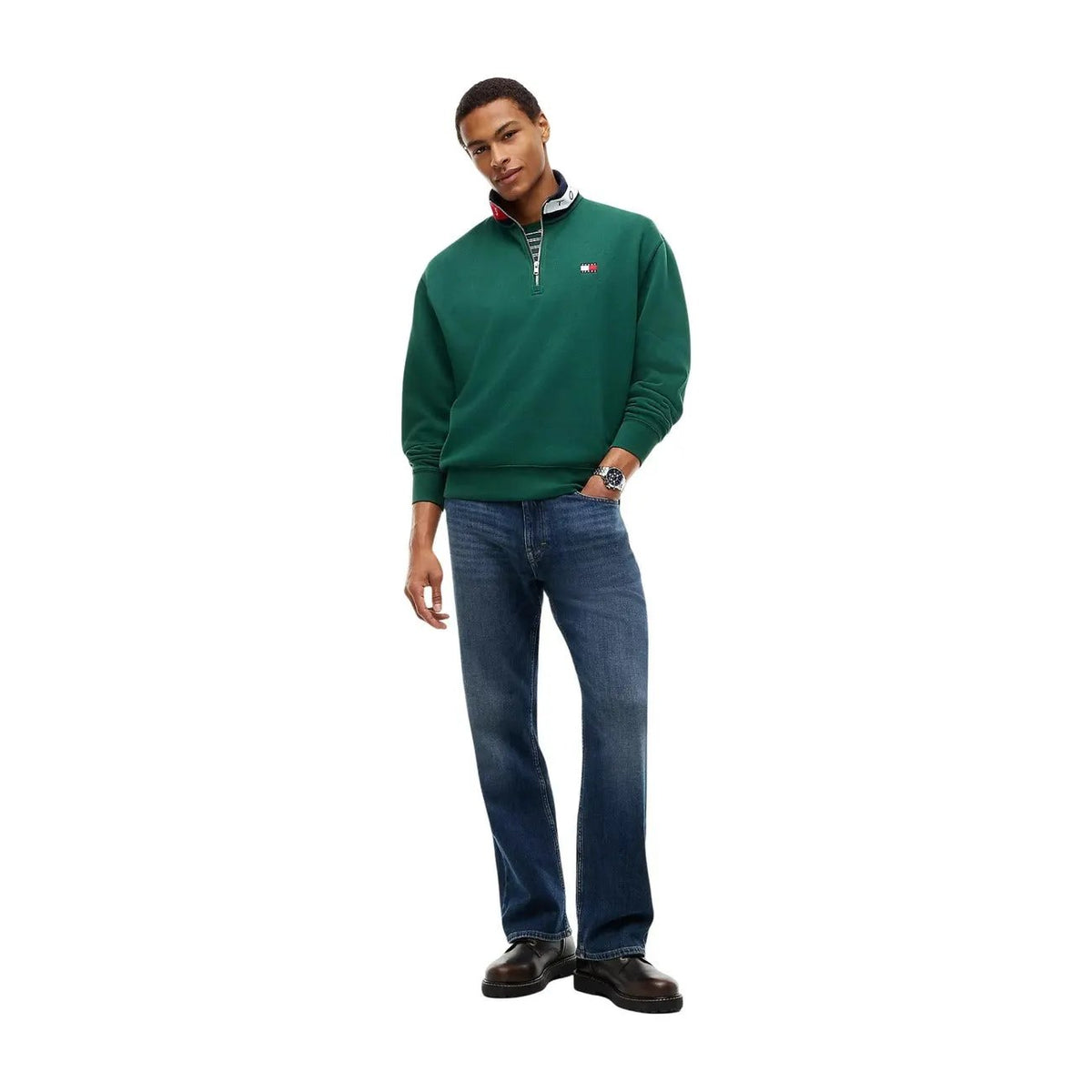 Tommy Hilfiger Jeans Men's Green Zip Turtleneck Sweatshirt