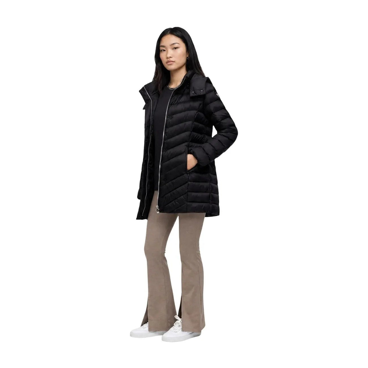 EA7 Women's Black Nylon Hooded Jacket
