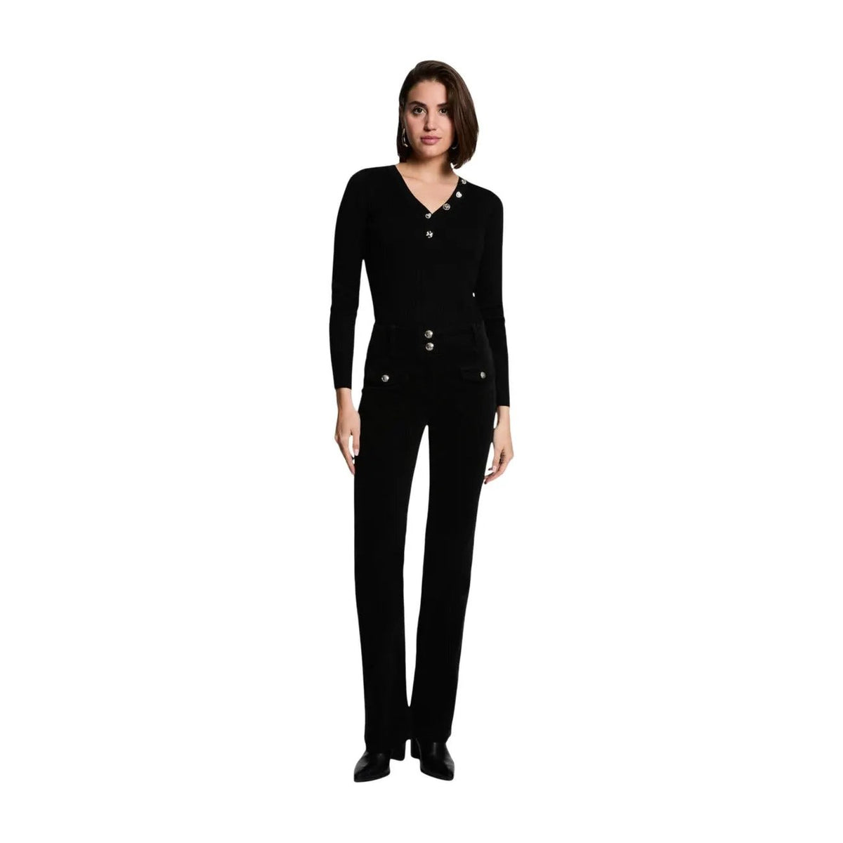 Morgan de Toi Women's Black V Neck Sweater