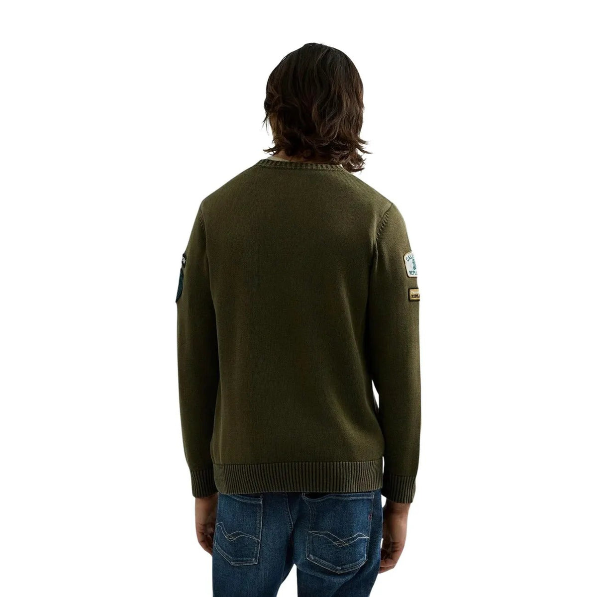Replay Men's Green Garment Dyed Cotton Sweater