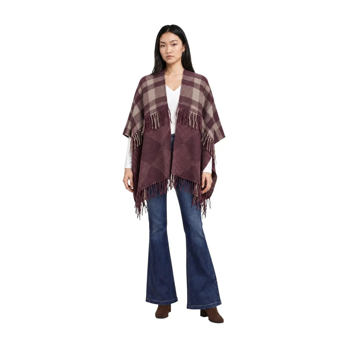 Pieces Women's Adelia Bordeaux Knit Poncho