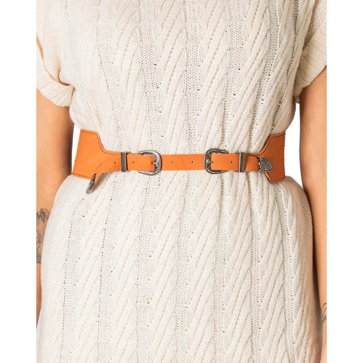 One.0 Women's Brown Leather Cowboy Belt
