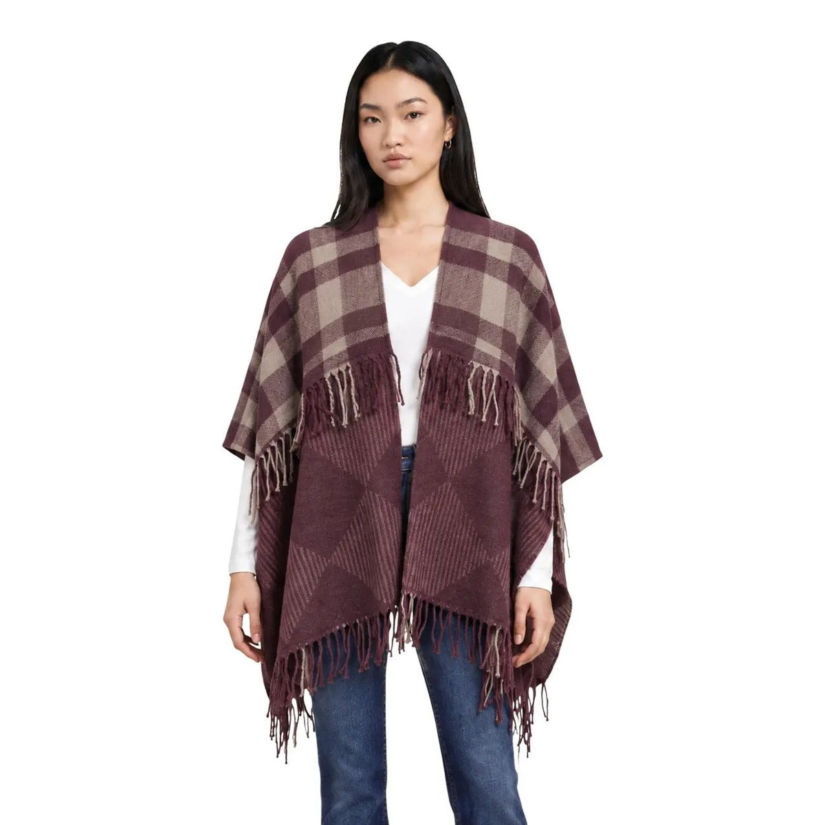 Pieces Women's Adelia Bordeaux Knit Poncho