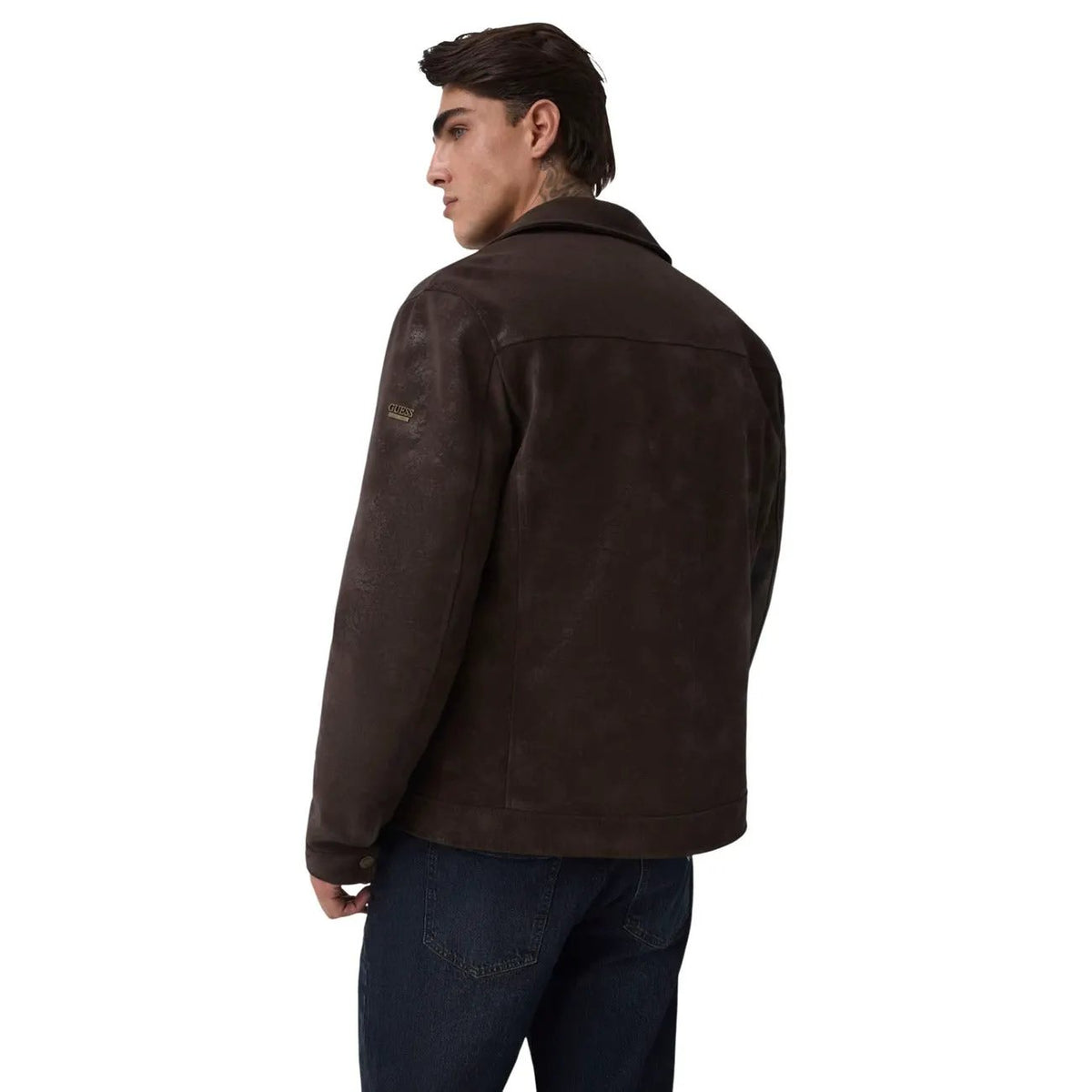 Guess Men's Brown Monogram Faux Leather Jacket