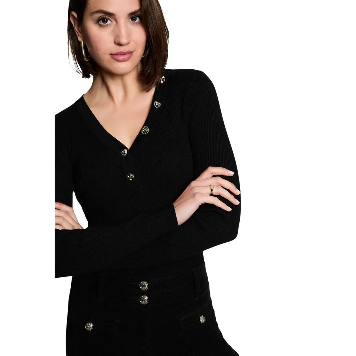 Morgan de Toi Women's Black V Neck Sweater