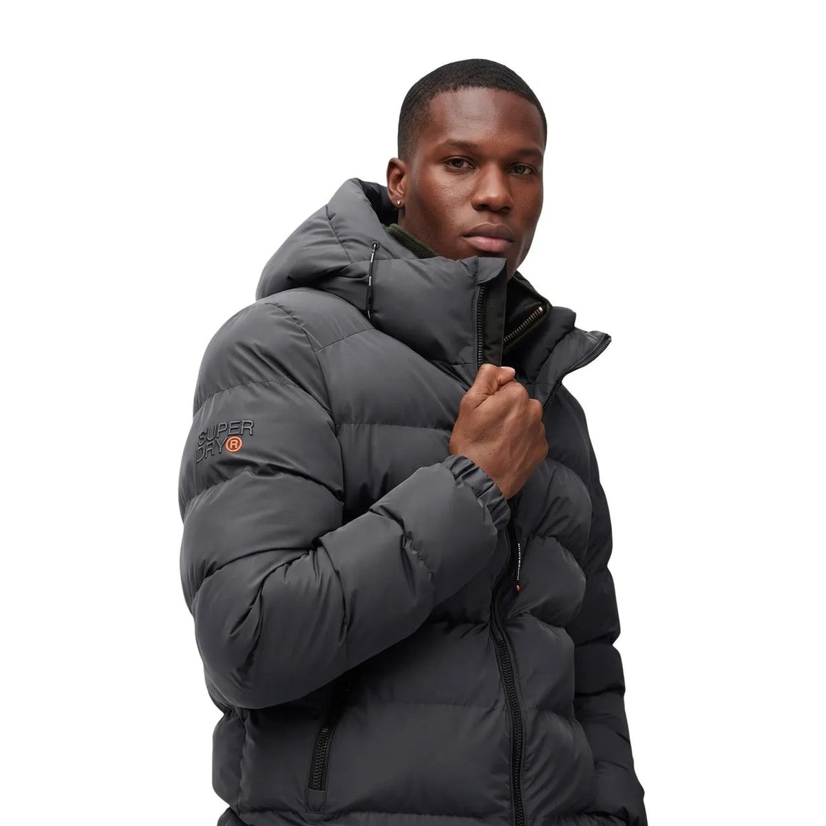 Superdry Men's Grey Hooded Sports Puffer Jacket