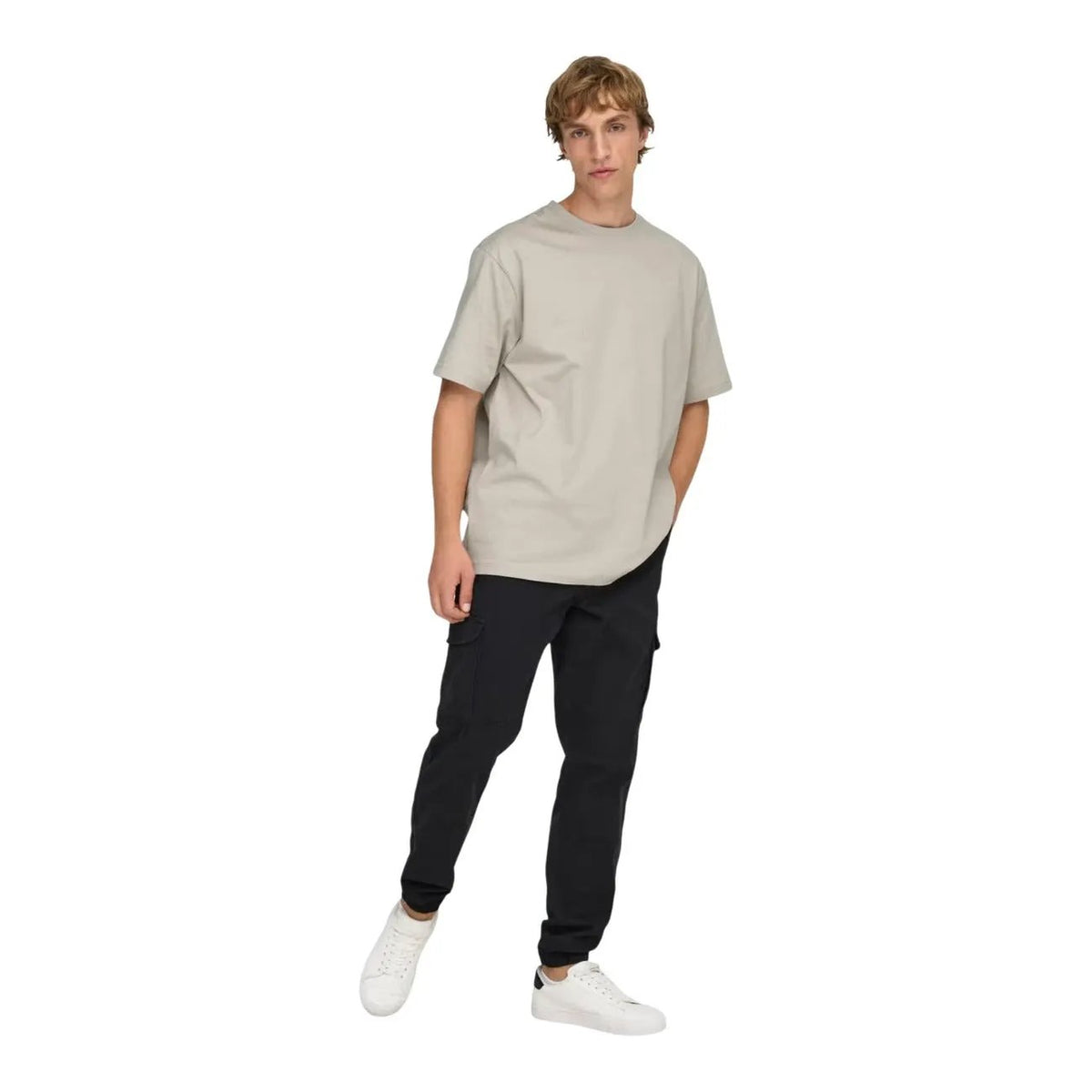 Only & Sons Men's Fred Beige Relaxed Cotton T-Shirt