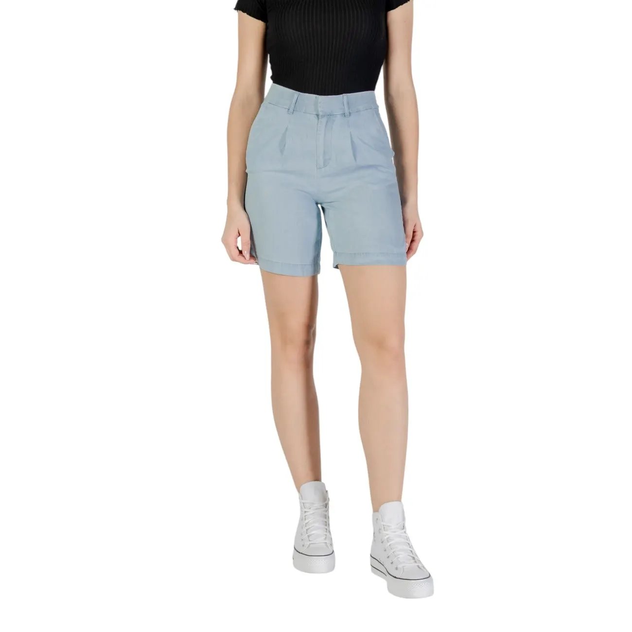 Only Women Blue Lyocell Summer Shorts Zip Button Front Back Pockets by Only