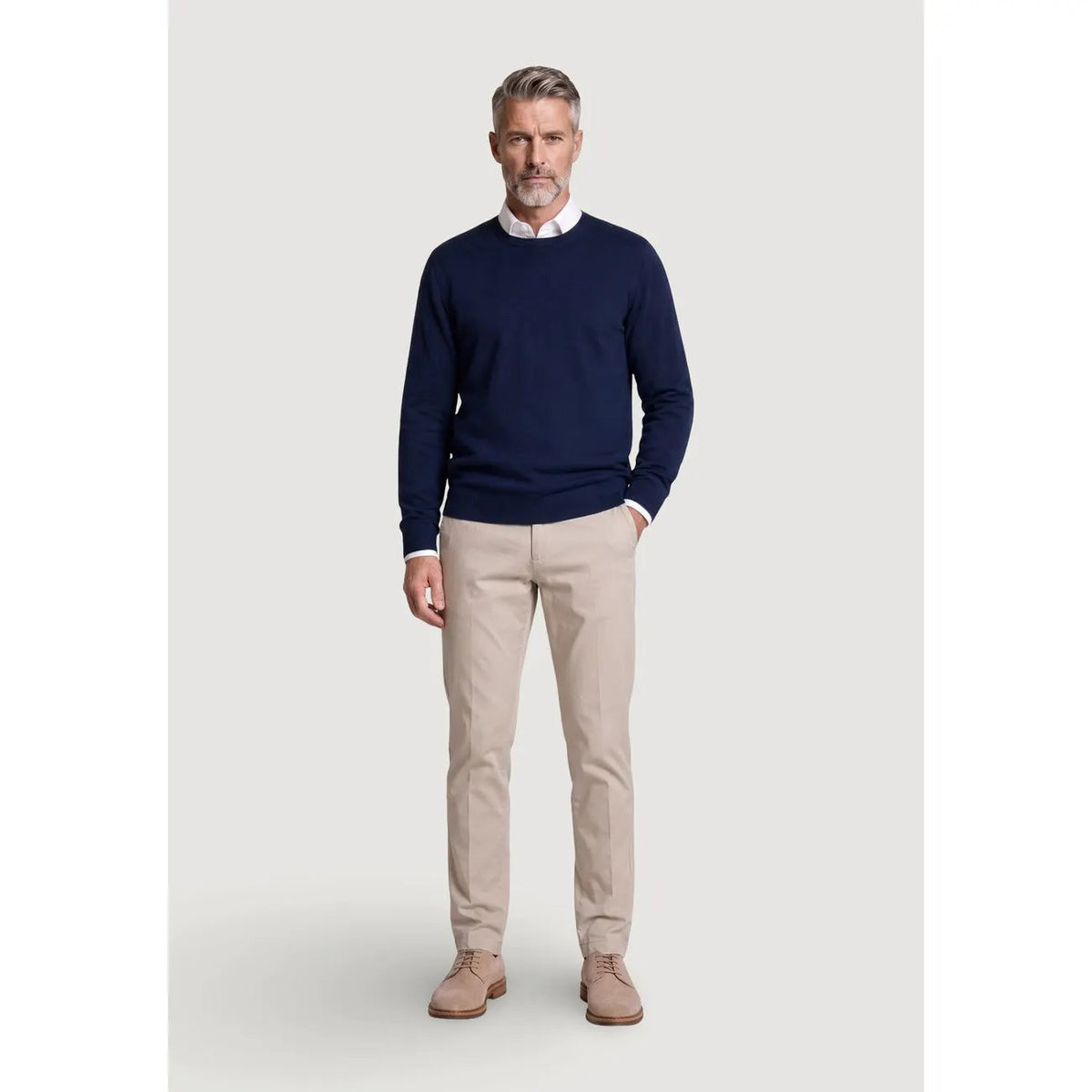 Borghese Men's Domiziano Beige Cotton Chino Trousers