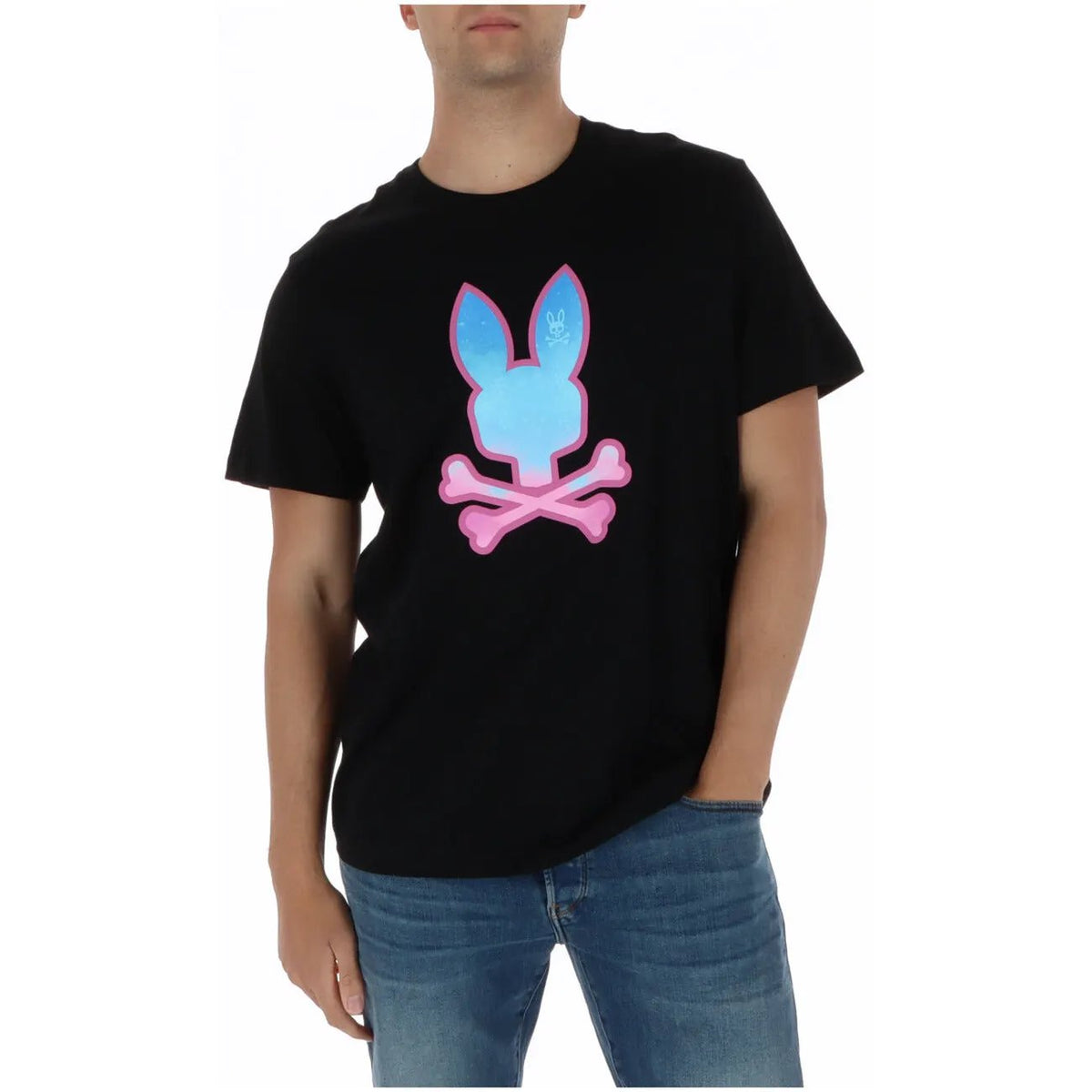 Psycho Bunny Men's White Printed Cotton T-Shirt MT0200237