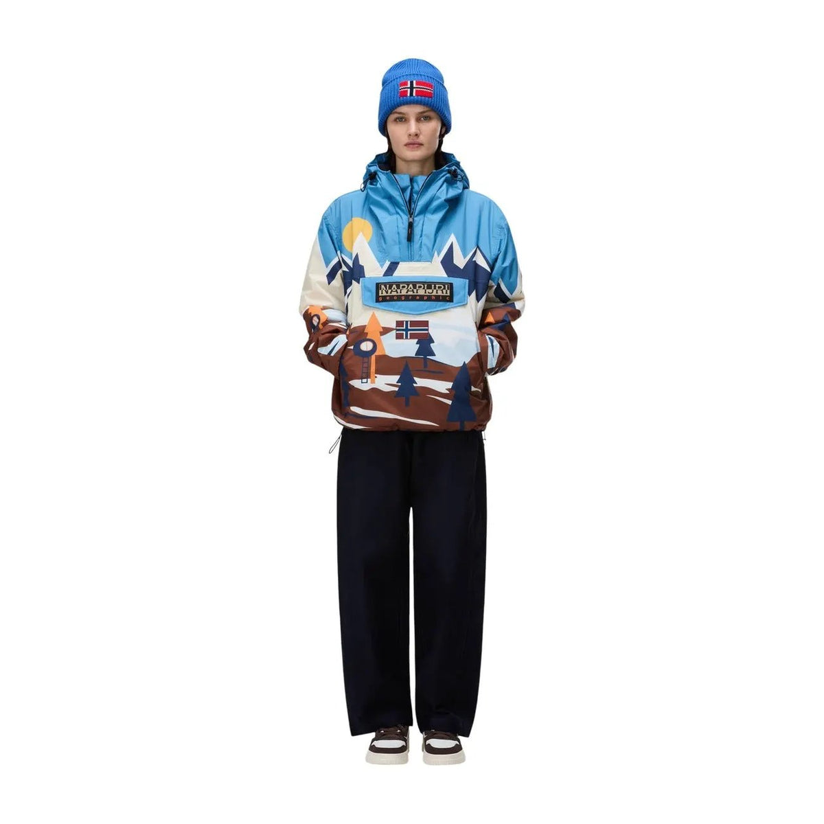 Napapijri Men's Rf Next Light Blue Printed Hooded Jacket