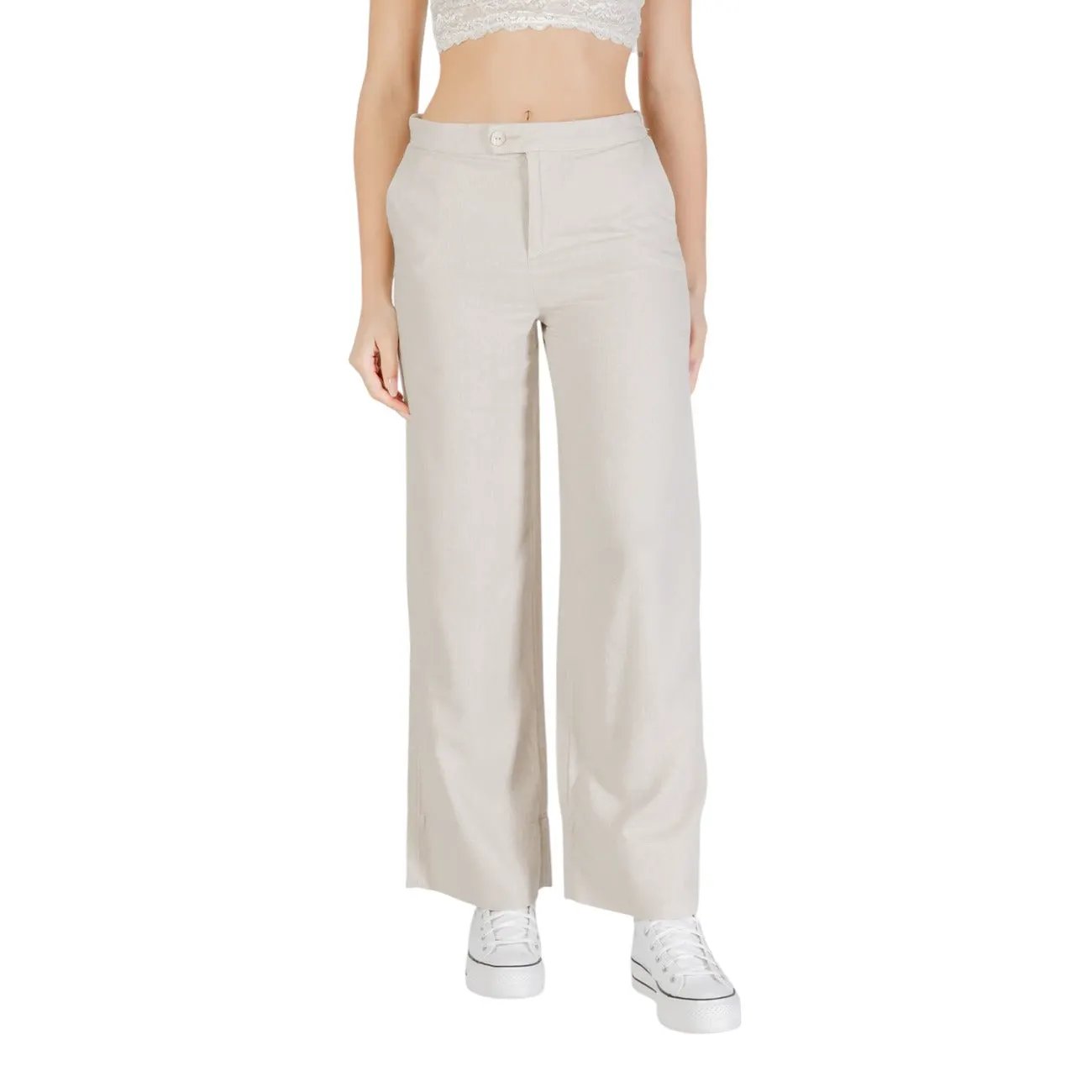 Only Women Black Linen Viscose Wide Leg Trousers Stylish Comfort Pants by Only
