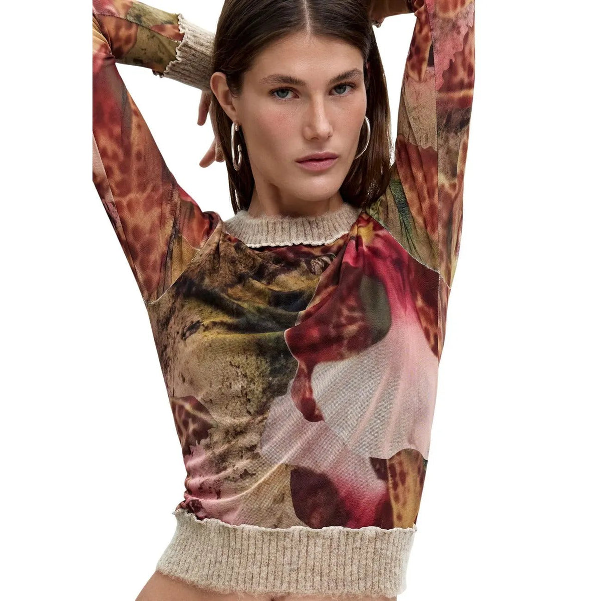 Desigual Women's Orchids Lacroix Brown T-Shirt
