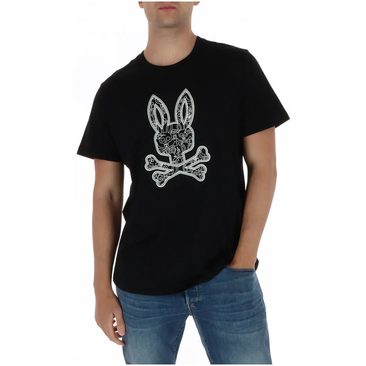 Psycho Bunny Men's Black Printed Cotton T-Shirt MT0200214