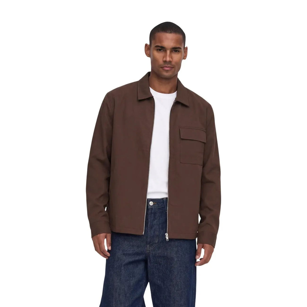 Only & Sons Men's Will Brown Zip Overshirt