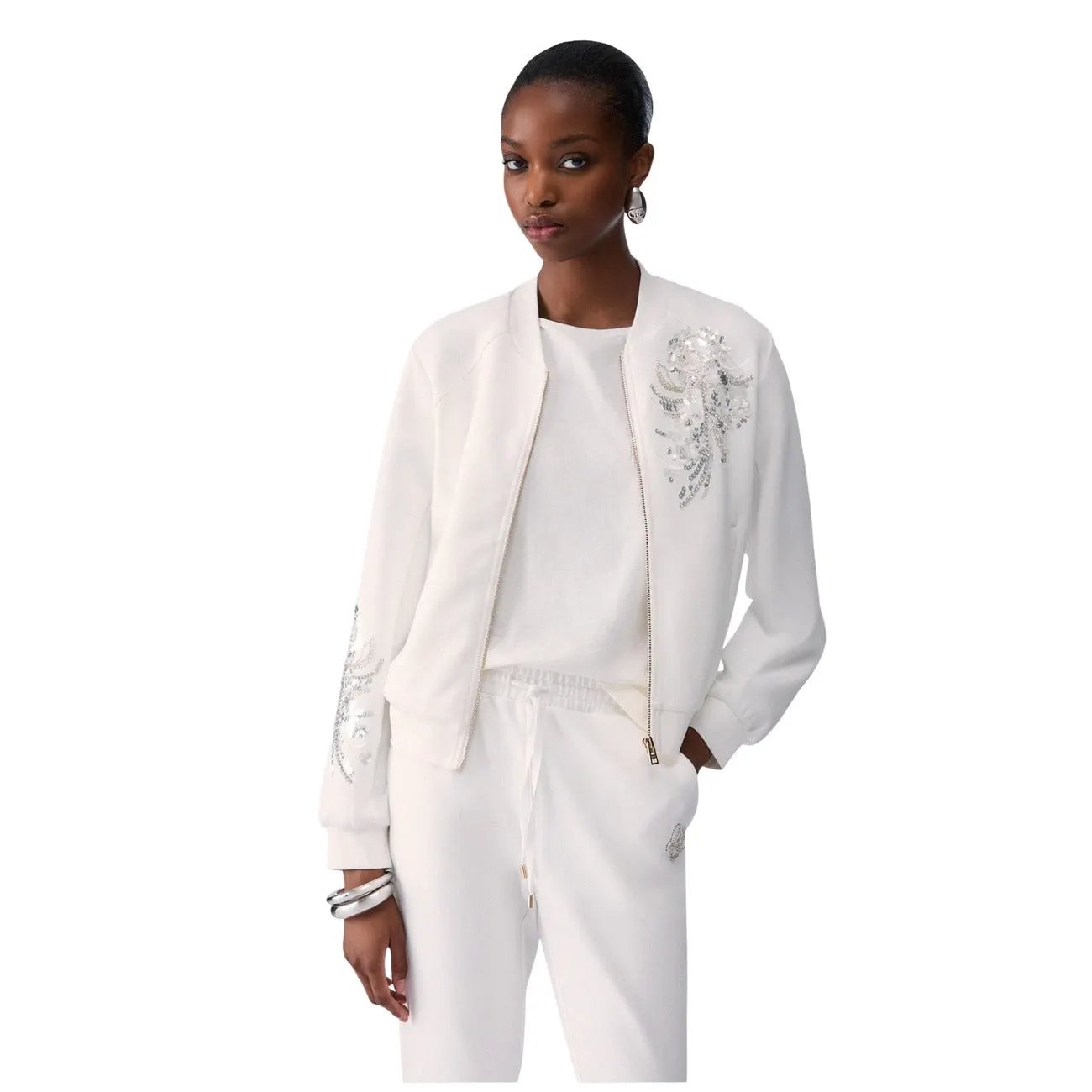 Liu Jo Women Purple Floral Embellished Zip Up Bomber Sweatshirt Jacket by Liu Jo
