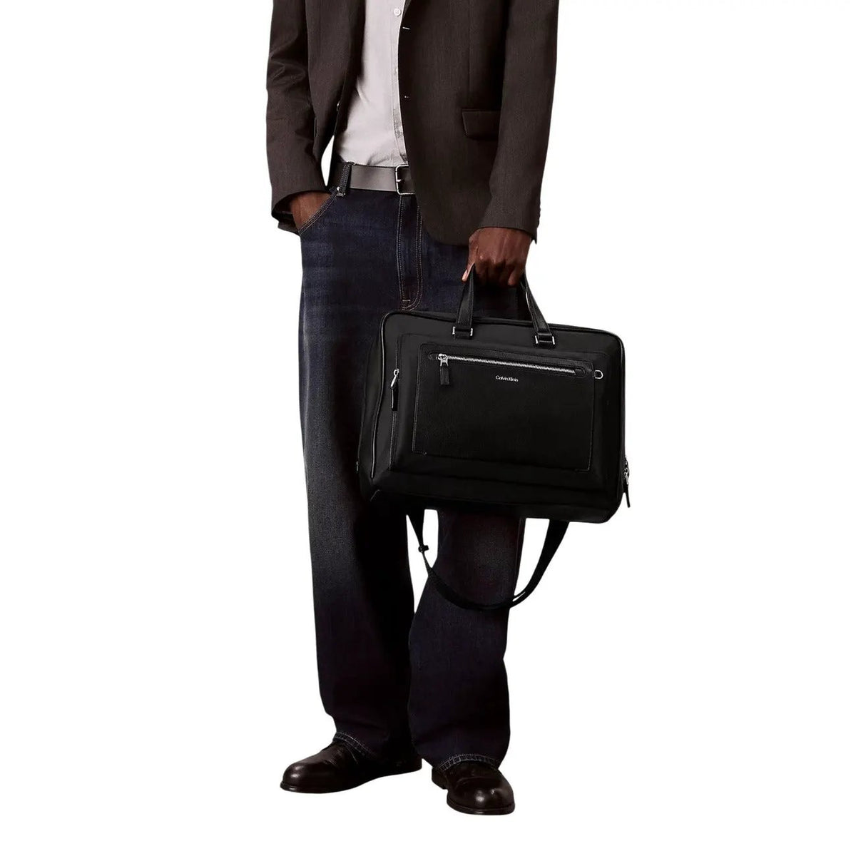 Calvin Klein Men's Raised Logo Black Slim Commuter Bag