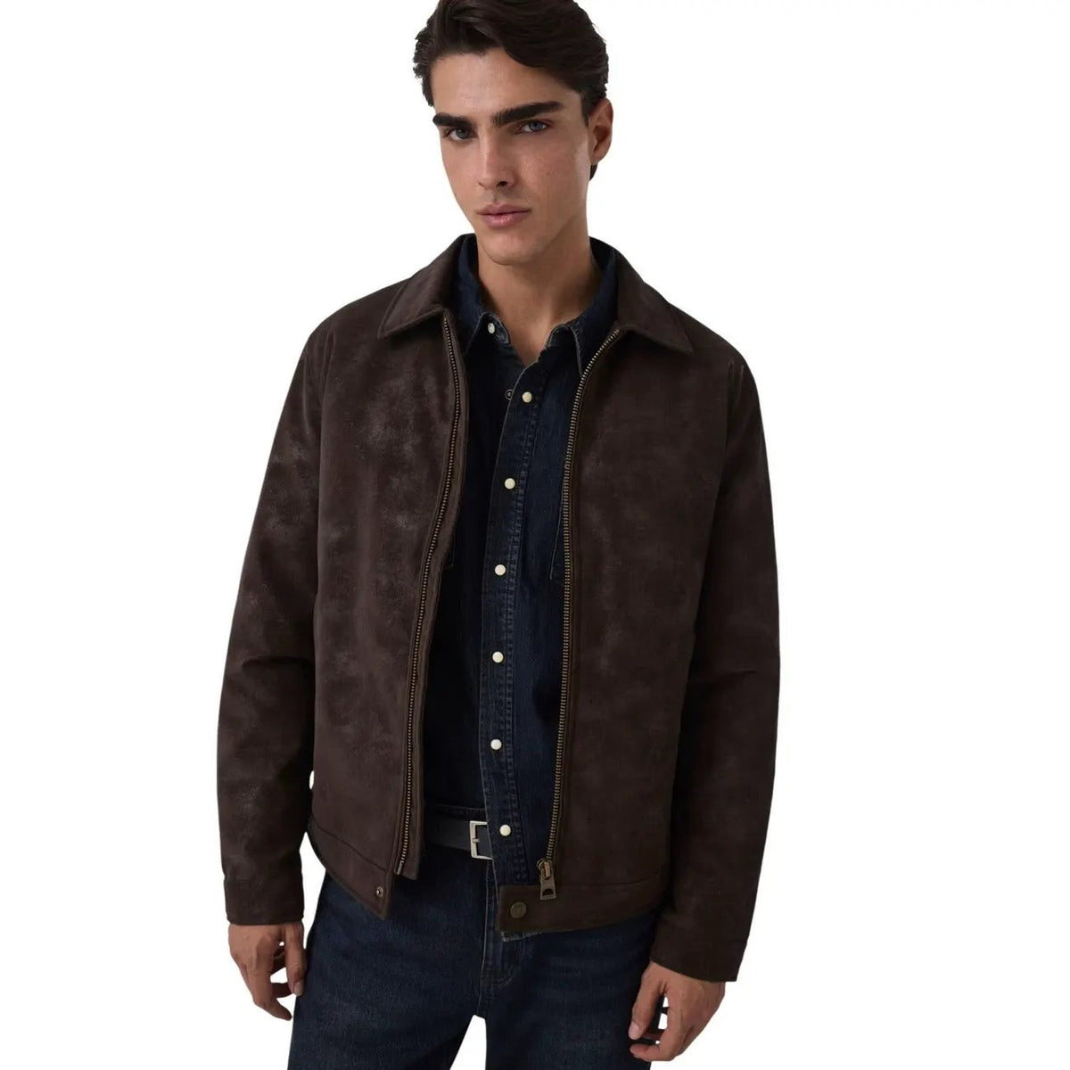 Guess Men's Brown Monogram Faux Leather Jacket