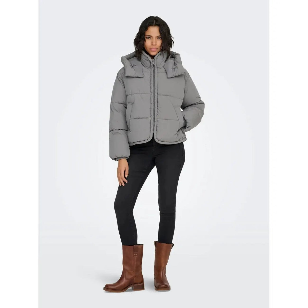 Only Women's Grey Hooded Jacket